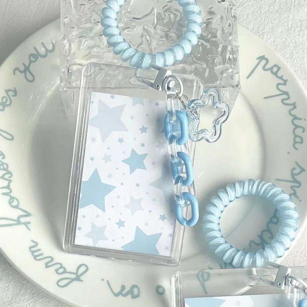 Kpop Photocard Holder Blue Pink Card Sleeves Idol Card Waterproof Protector Bus Cards Holder Bag Pendant School Stationery