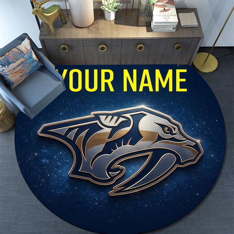 Custom Name,Nashville Predators pattern round rug,Carpet Rug for Living Room Bedroom Playroom ,Non-slip Floor Mat,Holiday Gifts and Birthday Gifts.