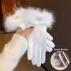 1 Pair of Suede Leather Imitation Mink Fur Deer Skin Touch Screen Protector Warm Gloves for Winter