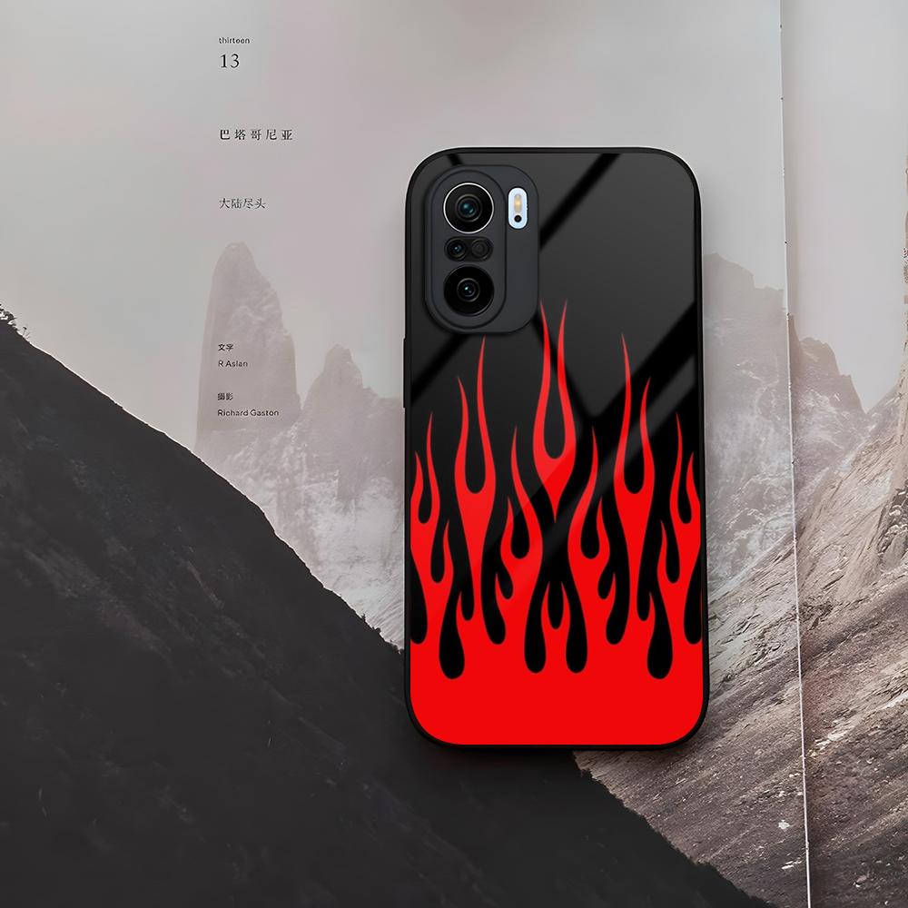 Модный Чехол для Телефона с Рисунком Пламени Закаленное Стекло Для Xiaomi 15 14 12 Lite Pro 13 11t Lite POCO M6 M5 X6 X5 X3 F5 F6 Pro Чехол