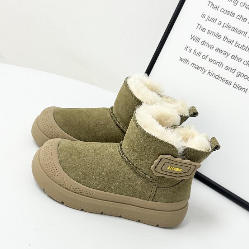 Детские теплые зимние ботинки кожа и мех короткие ботинки водонепроницаемые и нескользящие хлопковые ботинки на один шаг