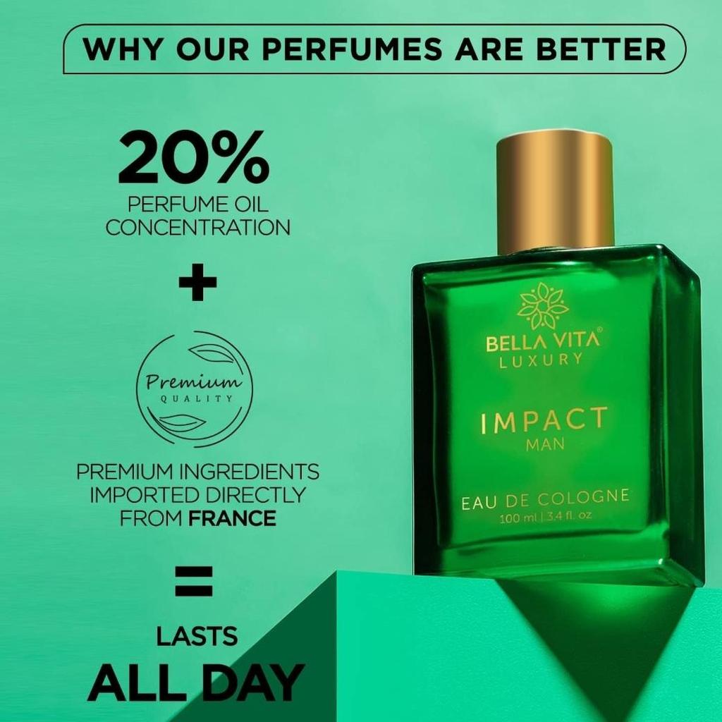 Bella Vita Luxury IMPACT MAN Eau De Cologne Perfume with Mandarin Orange, Patchouli, Cedar | 100Ml