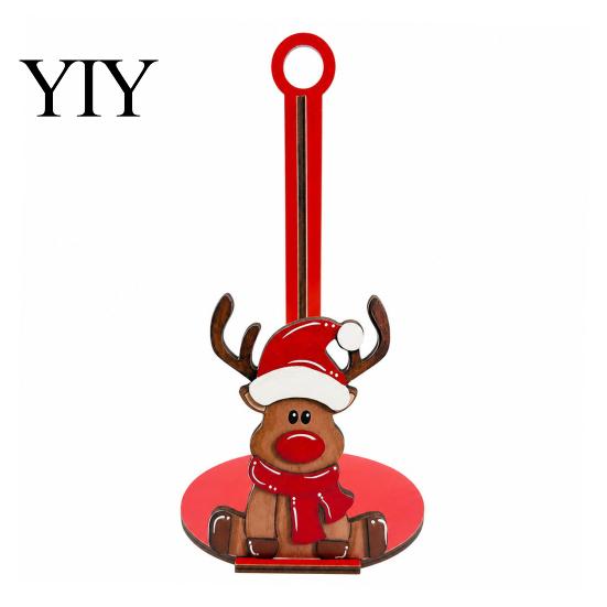 Christmas Table Decorations Paper Towel Holder for Kitchen Countertop, Retro Santa Elk Wooden Festive Dispenser Stand, Farmhouse Holiday Standard