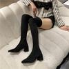 Женские сапоги Сексуальные сапоги выше колена на молнии Женские туфли на плоской подошве Длинные сапоги с квадратным носком Высокие замшевые сапоги на толстом каблуке