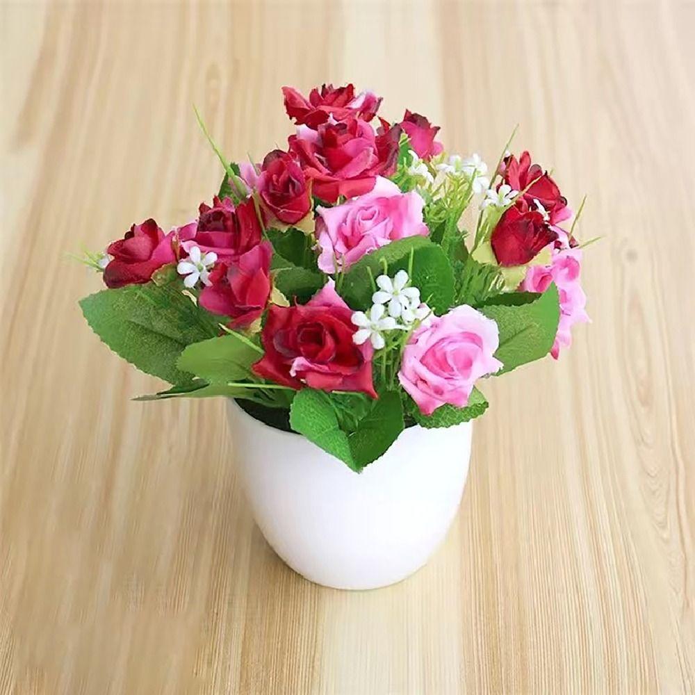 Flower Arrangement Faux Rose Flowers Plastic Garden Artificial Plant Home Indoor Decor