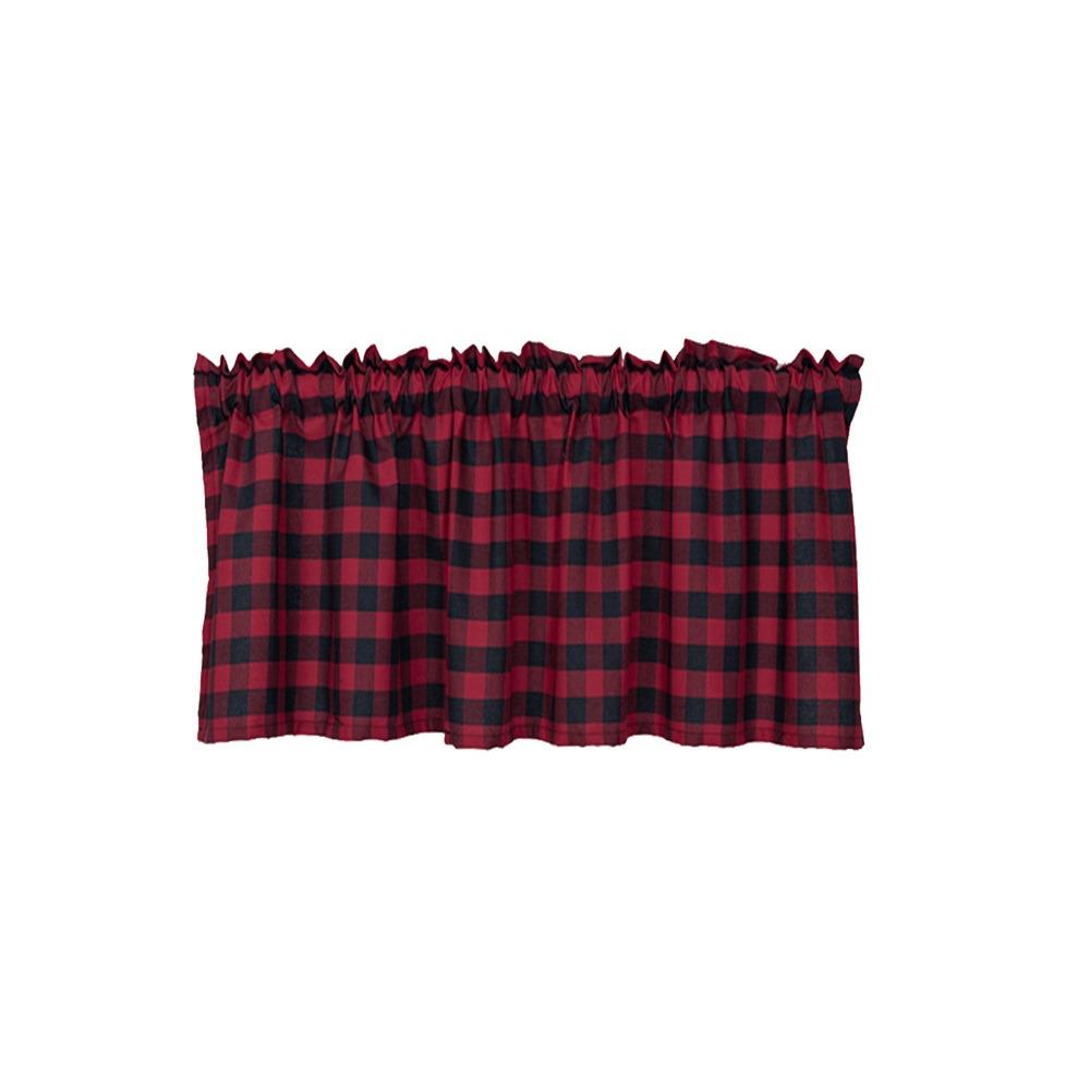 Polyester Door Valance Curtain Red Black Plaid Window Curtain Kitchen Valance Curtain  For Kitchen