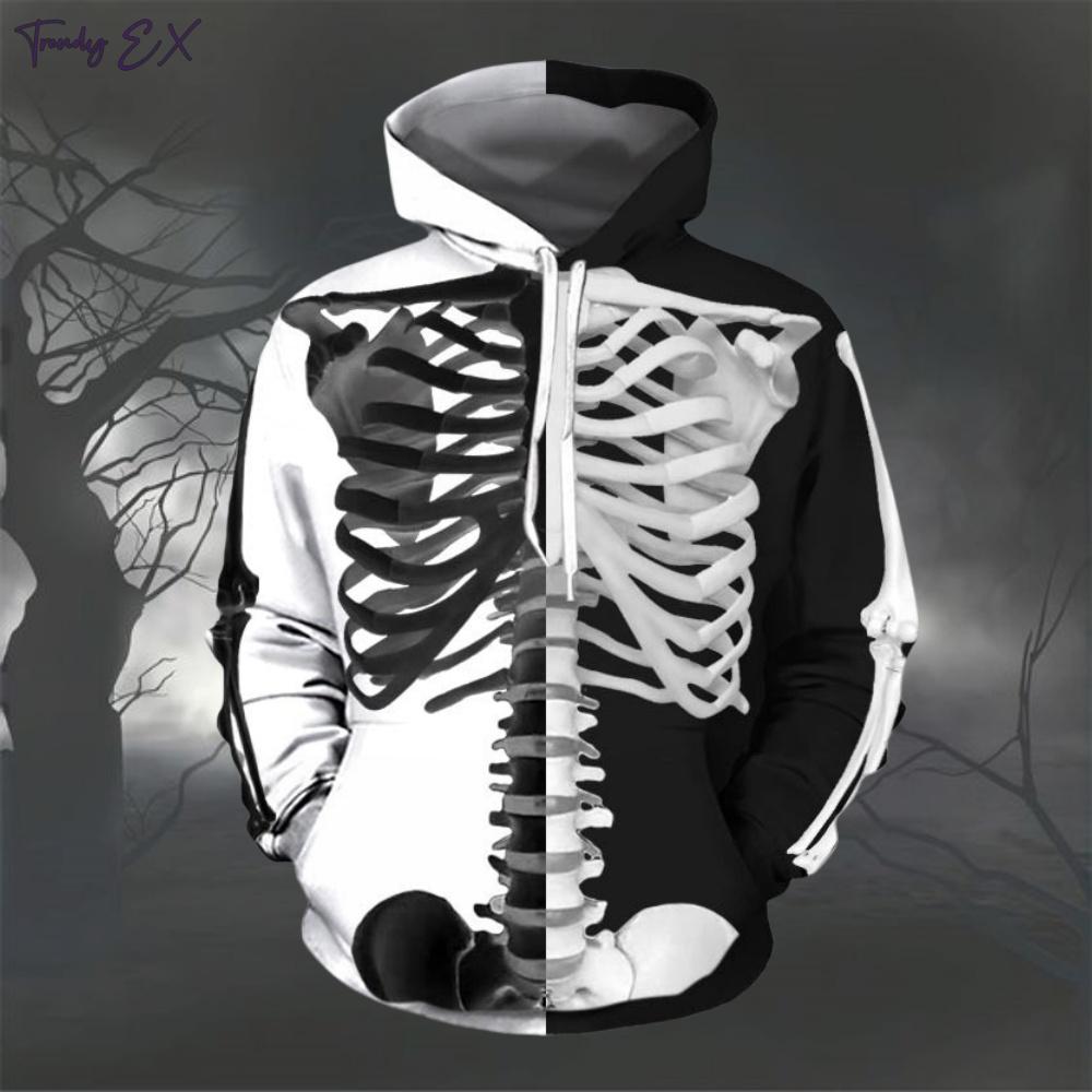 Толстовки с цифровым принтом черепа для мужчин, модные уличные осенние графические худи, блузка, удобные, дизайн с карманом-кенгуру, мужская одежда