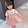 Милое платье для девочек, летняя детская искусственная плиссированная юбка из двух частей, платье принцессы, длинная юбка