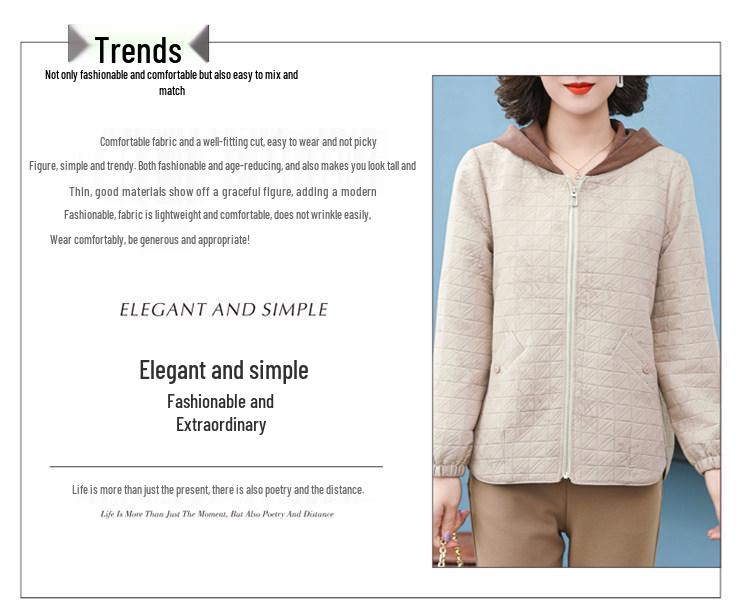 Stylish Autumn Hooded Jacket for Mothers - Versatile Spring & Autumn Casual Wear for Middle-Aged and Elderly Women