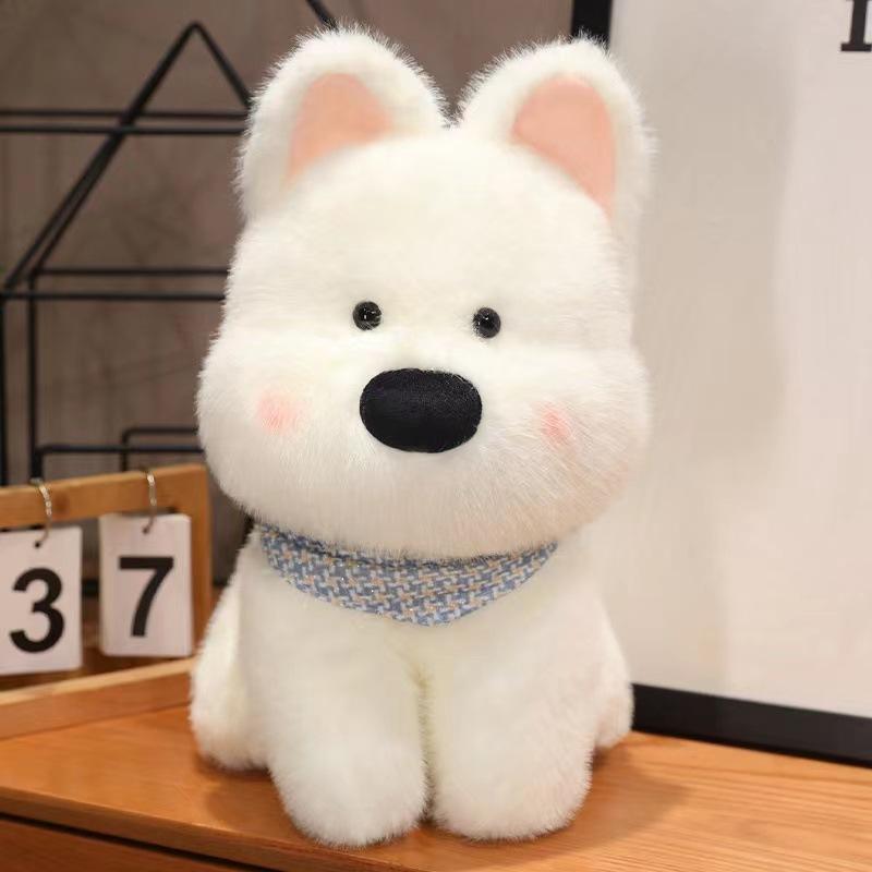 White West Highland Puppy Doll Short Plush Sleeping Pillow Dog Plush Toy Gift for Women and Children