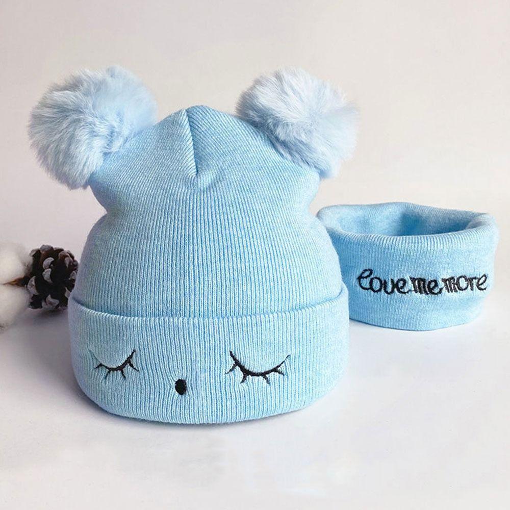 Warm Baby Beanie Cap Windproof Hat Scarf Set Winter Kids Knitted Hat Toddler