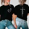 New Women's Heart Cross T-shirt Fashion Faith Jesus Print Female Loose Short Sleeve Classic Pullover Shirts Summer Tee Clothing
