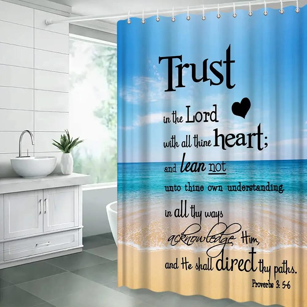 Inspirational Quote Shower Curtain Bible Verse Motivational Quote Bath Curtain Ink Paint Pink Teal Marble Abstract Bathtub Decor