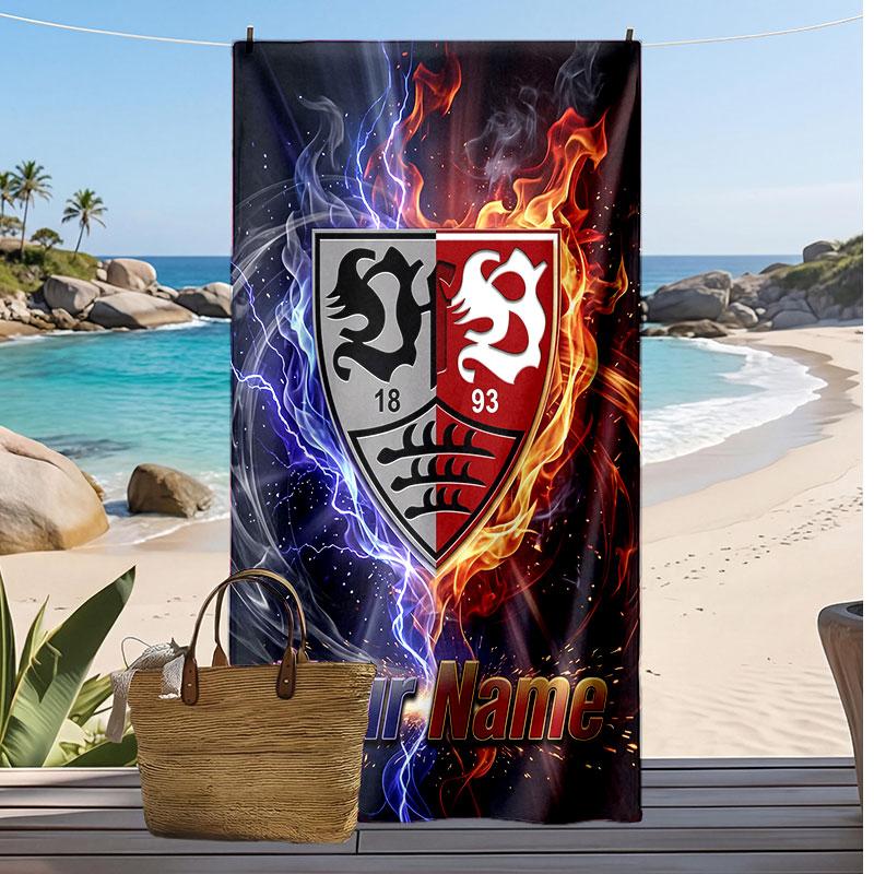 VfB Stuttgart FC Personalized Printed Beach Towel Soccer Logo Support Custom Name Text Absorbent Towel For Sport Travel Special Gift