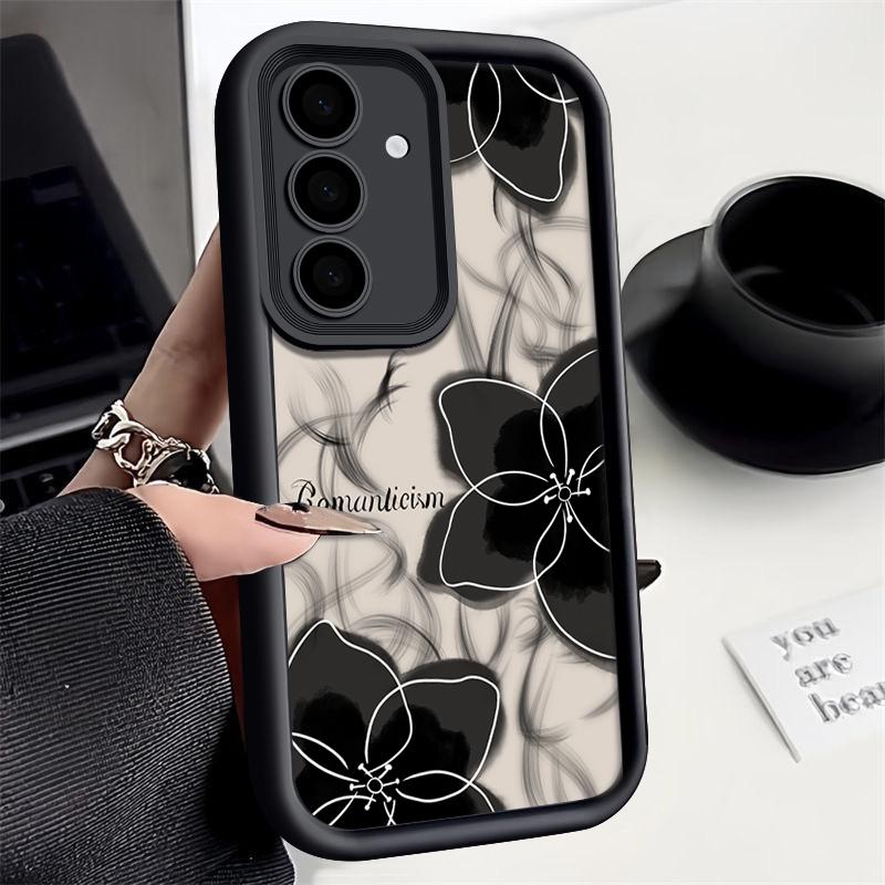 Ударопрочный чехол цвета конфет для Samsung S25 S24 S23 Ultra Plus S22 S21 S20 Fe A55 A54 A53 A35 A34 A25 A15 5g черный цветочный принт силиконовый мягкий чехол