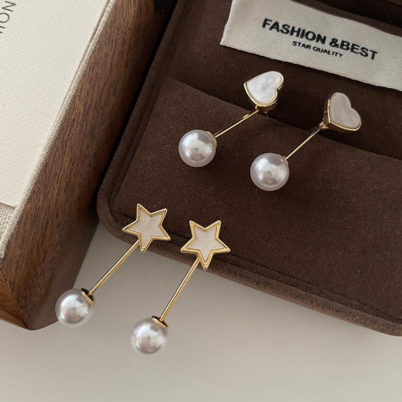 Серьги-гвоздики из натуральной ракушки Love, модные персонализированные серьги с жемчугом сзади, серьги-звезды Niche Design