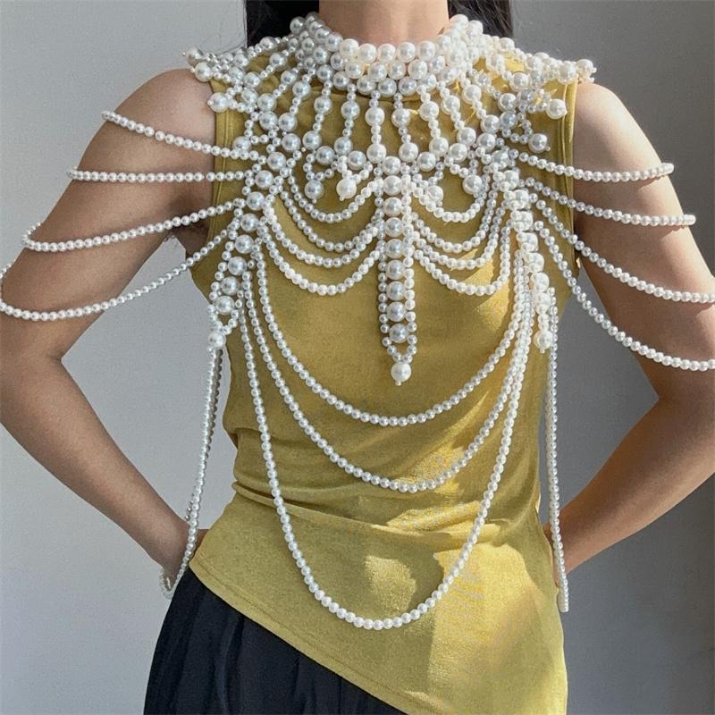 Sexy Women's Pearl Body Chain Bra Adjustable Size Shawl Necklaces Collar Shoulder Fashion Tops Chain Necklaces Body Jewelry