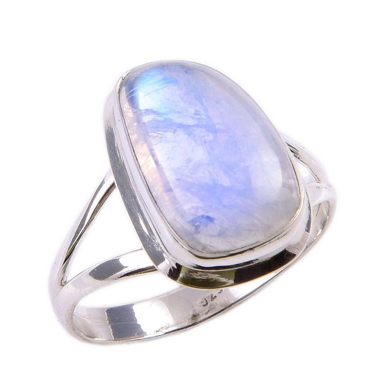 Кольцо из стерлингового серебра 925 пробы с натуральным радужным лунным камнем, размер 9 O6D93