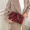 Versatile Matt Side Clutch Bag Retro Large Capacity Lady Hand-held Purse Leopard Print Magnetic Button Pleated Rivet Handbag
