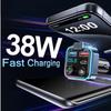 Быстрое автомобильное зарядное устройство мощностью 38 Вт с FM-передатчиком Bluetooth 5.3 - порты USB QC3.0 и PD20 Вт, светодиодный дисплей, усиление басов