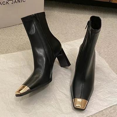 Модные женские ботильоны на высоком каблуке с квадратным носком, кожаные туфли, зимняя новая тенденция 2025 года, повседневные ботинки «Челси» на толстой подошве, женские ботинки