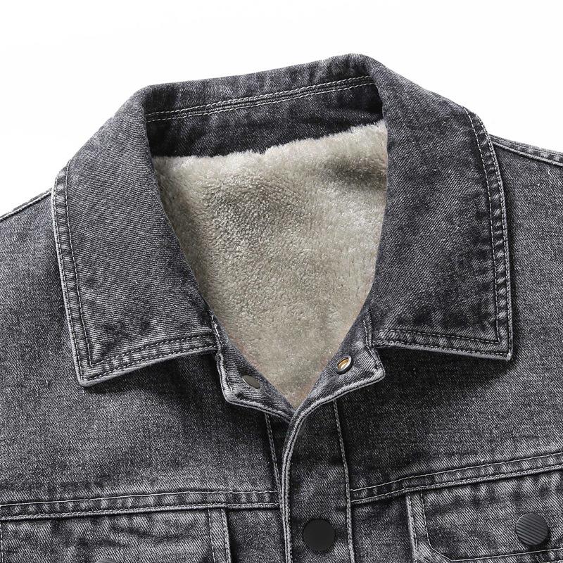 Зимняя толстая повседневная мужская флисовая джинсовая куртка с воротником из овечьего флиса