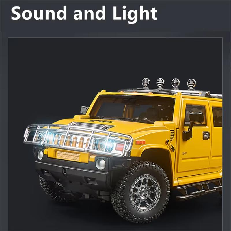 New 1/18  Hummer H2 Highway 61 SUV Alloy Car Model Die-cast Metal Toy Large Off-road Vehicle Car Model Simulation Sound and Light Boys Gift