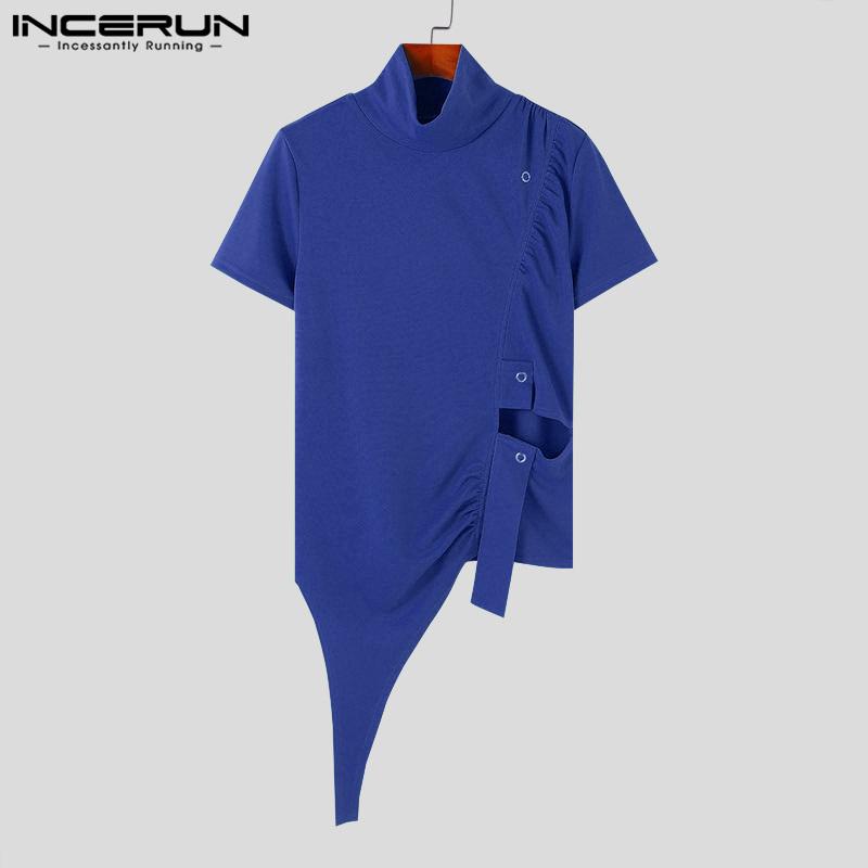 INCERUN Мужские топы Mochneck с коротким рукавом, облегающие, с вырезами, повседневные, трикотажные, нестандартные, туники, футболки