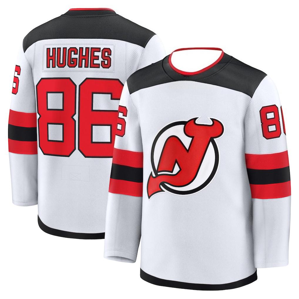 Hockey Jersey - Black with White/Red Accents "Hughes 86" Script "Jersey" Logo Comfortable Base Layer for Autumn and Winter Unisex