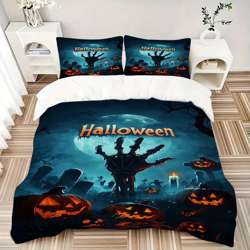 3Pcs Spooky Halloween Night Bedding Set Soft Fabric Duvet Cover Pillowcases Home Christmas Xmas Halloween Gift 1 Duvet Cover 2 Pillowcase G125