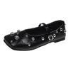Fashion Square Toe Studded Flats Women's Autumn New Shallow Slip Strap Soft Sole Non-Slip Low-Top Single Shoes