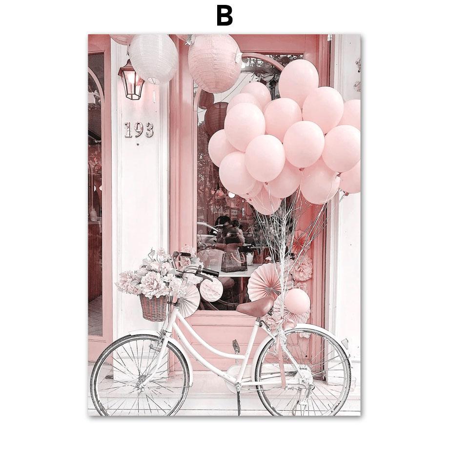 Розовый цветок розы Парижская башня трамвай воздушный шар настенная живопись на холсте плакаты на скандинавскую тему и принты настенные панно для декора гостиной