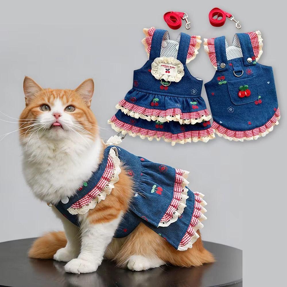 Suspender Dress Dog Denim Dress Breathable Mesh Cat Clothes Pet Dog Skirt Couple Outfit