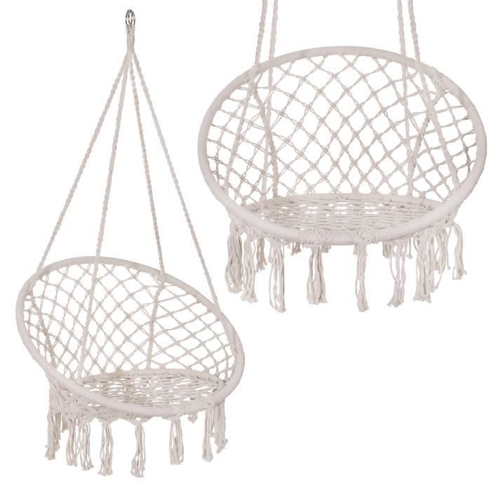 Balancelle Suspendue À Franges En Coton - SPRINGOS - Jardin - Robuste Et Confortable - Design Macramé