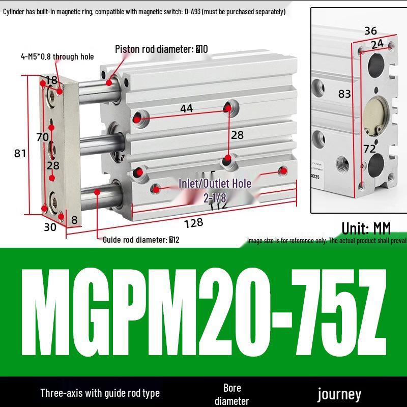 Compact Three-Axis Pneumatic Guided Rod Cylinder 12/16/20/25/32-10/20/40/50/75z
