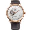 Мужской RN-AG0004S (Orient Classic Полускелетон) Круглые часы коричневые из нержавеющей стали аналоговые