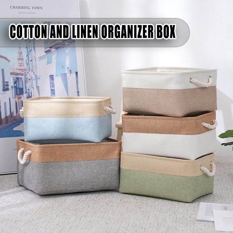 Foldable Storage Basket For Home Supplies Cotton and Linen Organizer Box For Underwear Socks Baby Toys Organizer Accessories