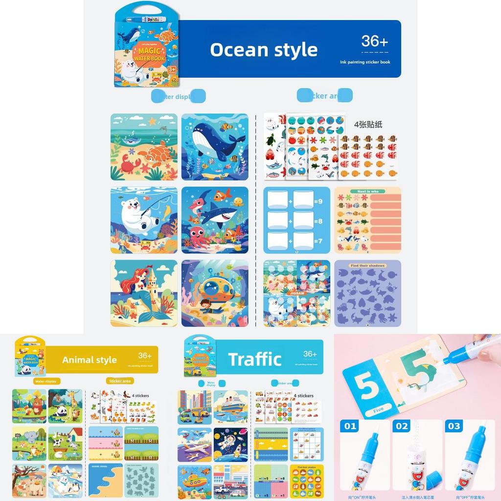 Reusable Water Drawing Book For Children With Ocean Animals Stickers And Diy Art Activities For Developmental Play