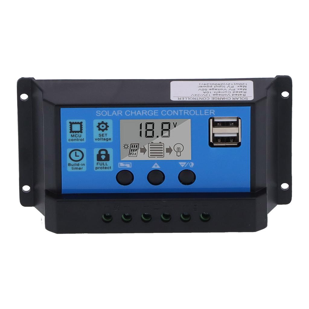 10A 12V 24V 2‑Way MOS Solar Charge Controller Solar Panel Controller PWM 3 Stage Battery Regulator