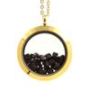 Stones and Minerals. Raw Black Diamond Necklace. 25 Mm Medallion Model. Gold Color.