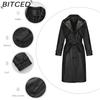 BITCED Spring/Autumn Women's Trench Coat - Long, Loose-Fit Jacket In PU Leather Classic Women's Collared Coat with Belt