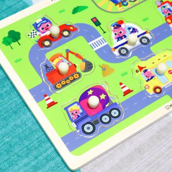 KC-Certified - Pinkfong Wooden Peg Puzzle – Transportation (8 Pieces)