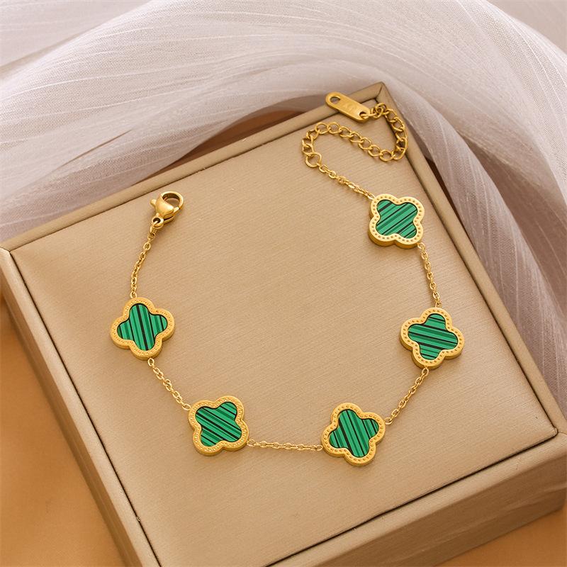 Браслет из титановой стали 18 карат с четырьмя листами клевера, женский модный легкий роскошный браслет из нержавеющей стали с изображением счастливой травы