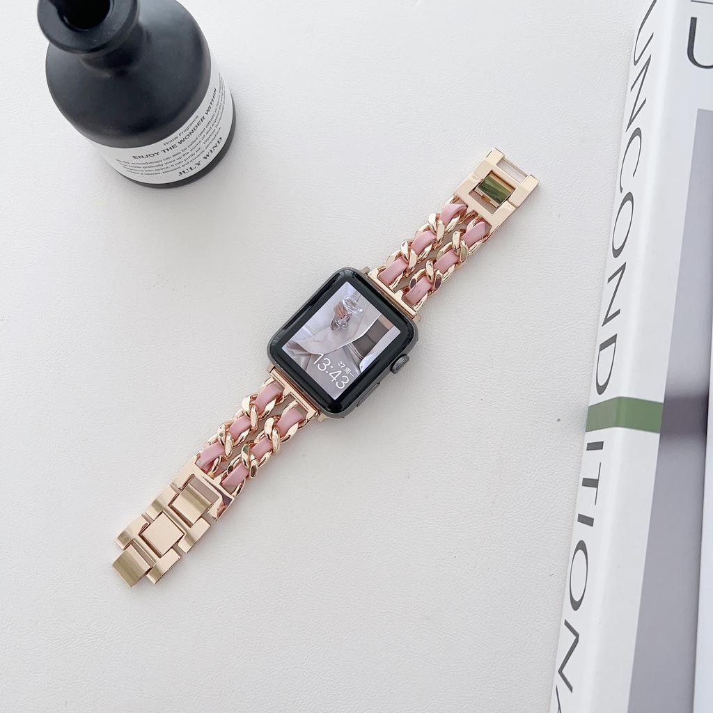 Металлический кожаный ремешок для Apple Watch 49 мм 45 мм 41 мм 44 мм 40 мм 42 мм 36 мм Женский ремешок для часов iWatch Series 10 9 8 7 6 5 4 SE
