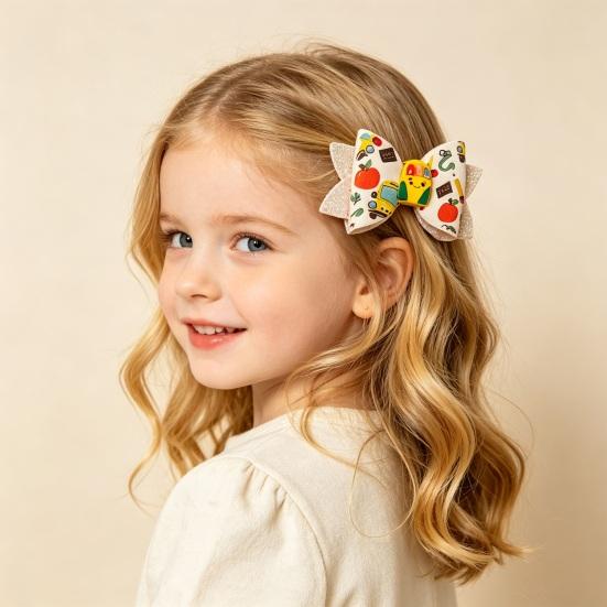 Glitter Bow Hair Clips for Girls Back to School Girls, Double Layer Artificial Leather Lightweight Bows Pin, Accessories with Secure Grip Design