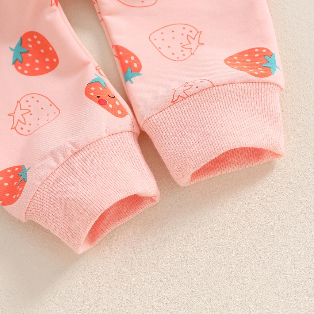 Комплект из 2 предметов для девочки с клубникой, толстовка с длинными рукавами, эластичный пояс и карманы на осень 