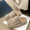 Fashion Women Fashion Warm Fluffy Slippers Cozy Faux Fur Cross Indoor Floor Slides Women New Metal Buckle Design Flat Soft Warm Slippers