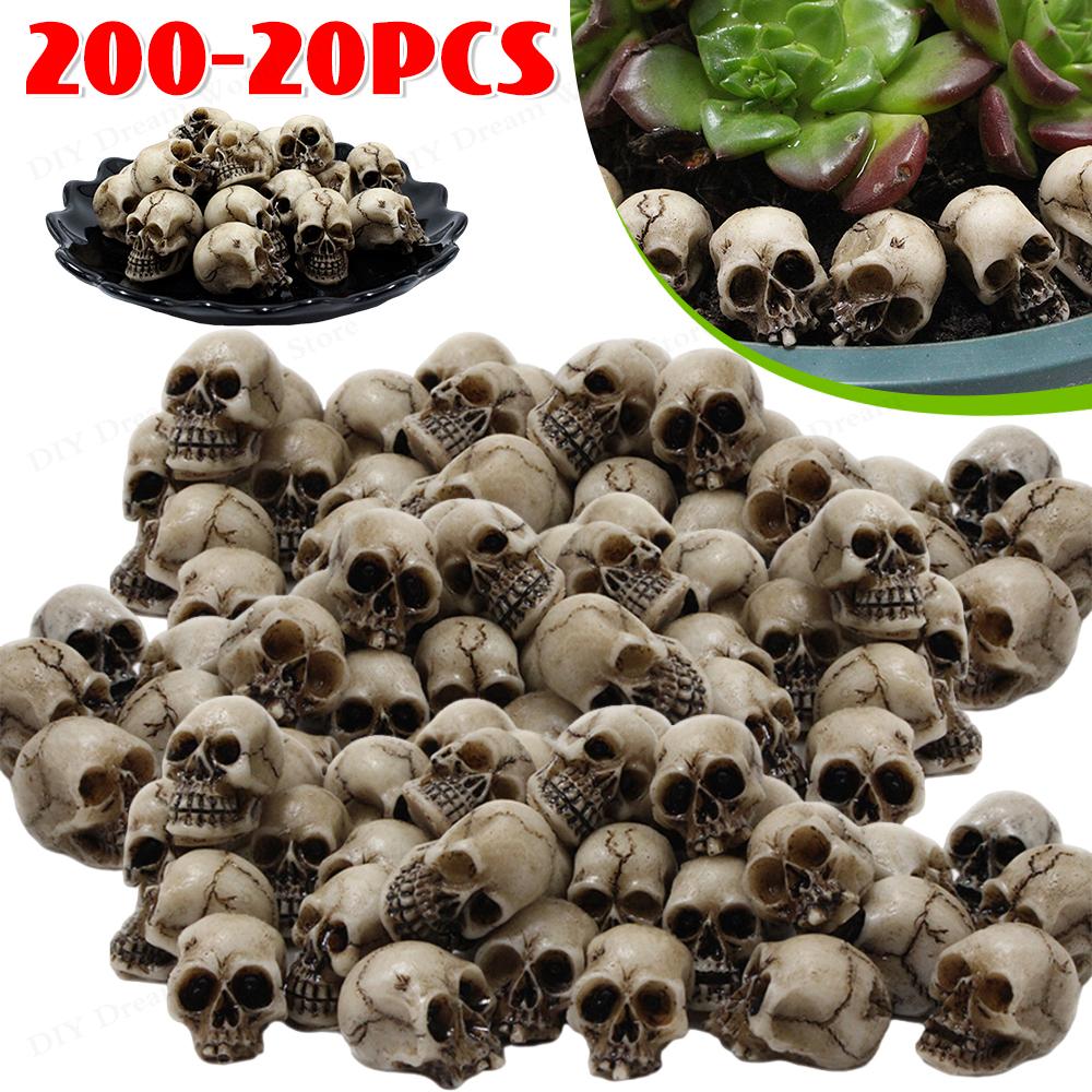 20-200PCS Mini Skull Heads/Mushroom Collectable Halloween Gothic Skull Sculptures Creative Festival Theme Landscape Garden Potte