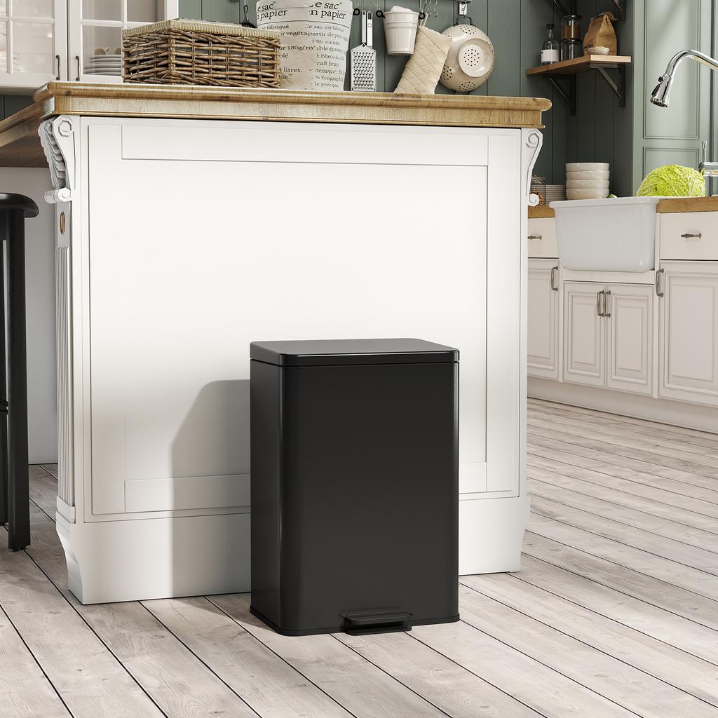 Trash Can 20 L Pedal Bin with Soft-Close Lid, Pedal, Removable Inner Bucket Matte Black, 34.2 x 30.6 x 44.2 cm