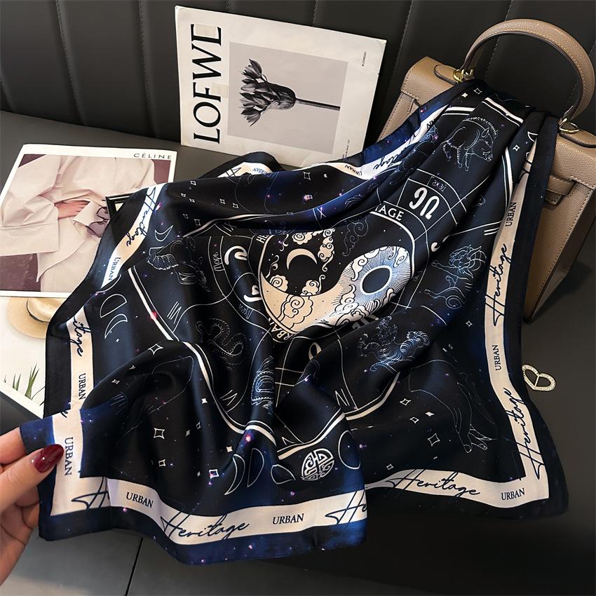 Geometric Color Matching Simulation Silk 70 Small Square Scarf Printed Silk Scarf Women'S Thin Scarf Sunscreen Headscarf